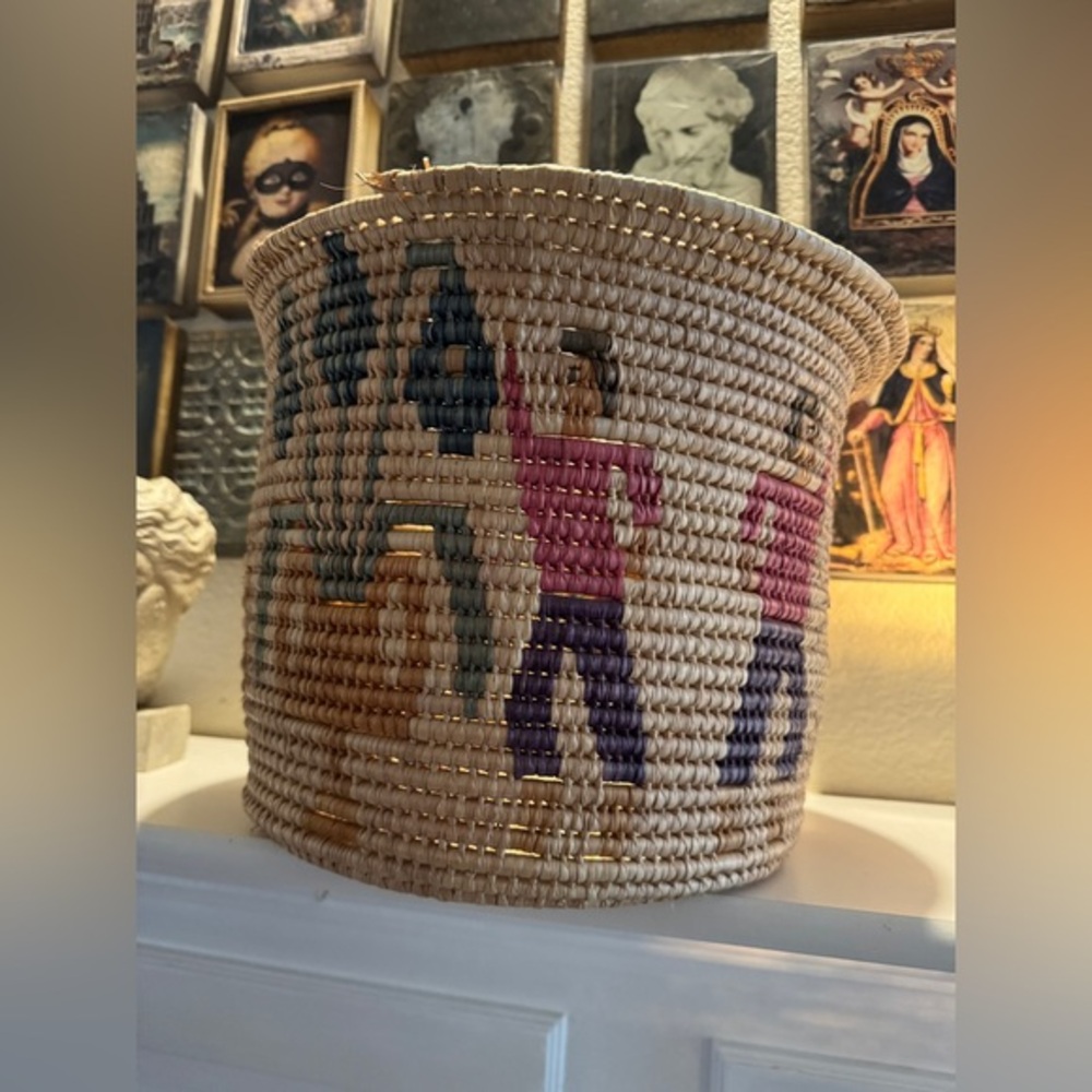 Handcrafted Multicolor Pictorial Woven Basket‎ with Geometric Patterns